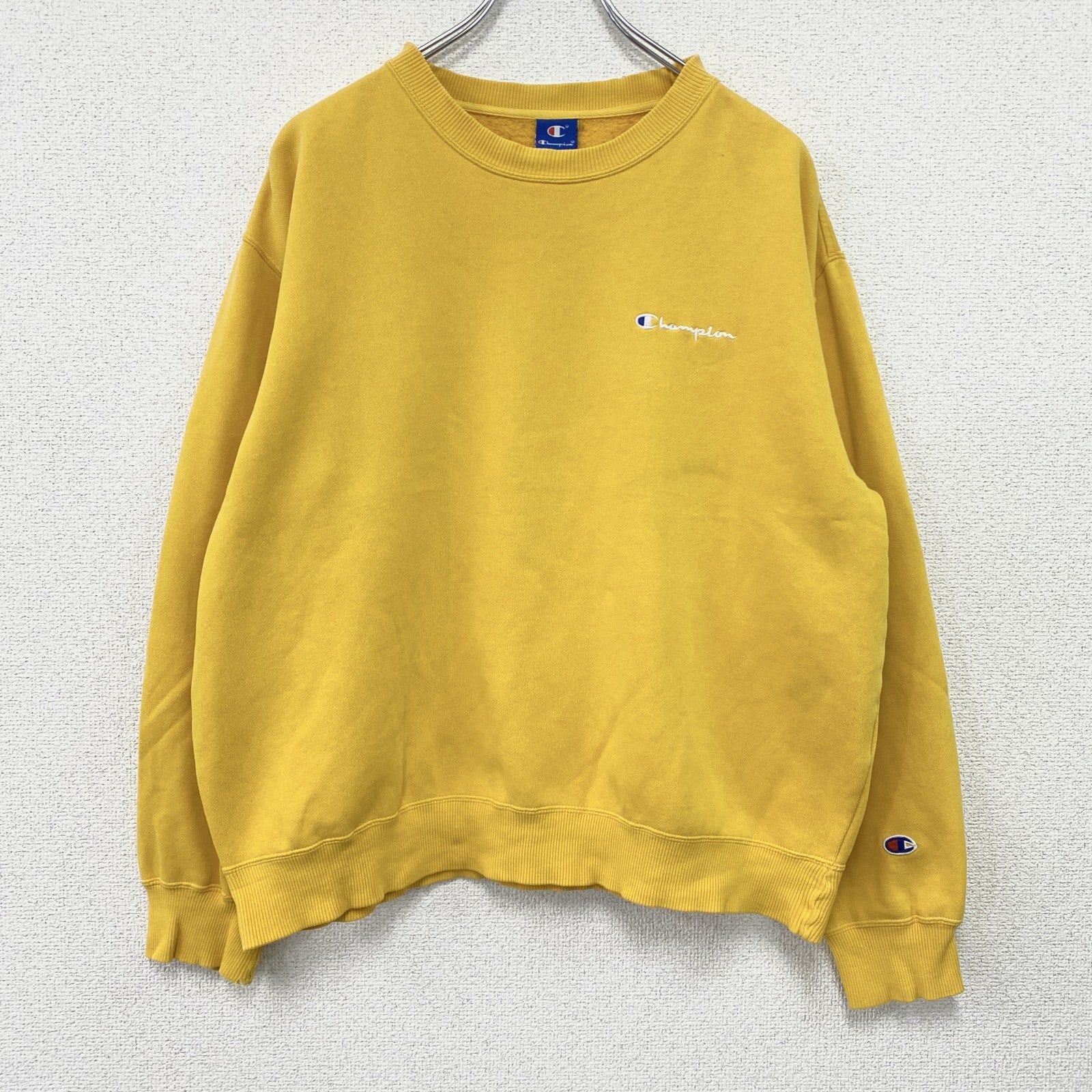90s　Champion　チャンピオン　スウェット/トレーナー　ヴィンテージ　刺繍ロゴ　黄色　イエロー　XLサイズ