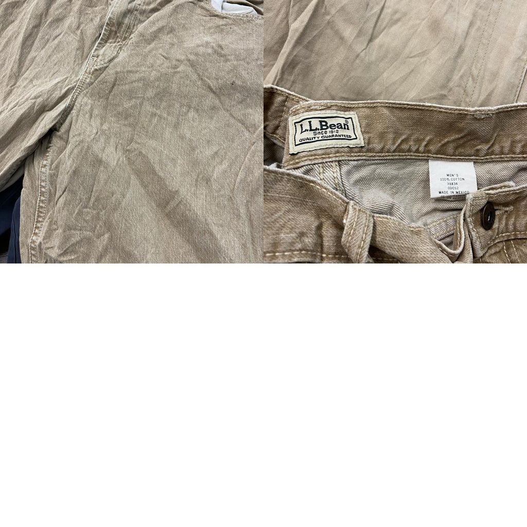 ～00s　L.L.Bean　エルエルビーン　デニムパンツ/ジーンズ　ジップフライ　革パッチ　ヴィンテージ　ベージュ　W38サイズ