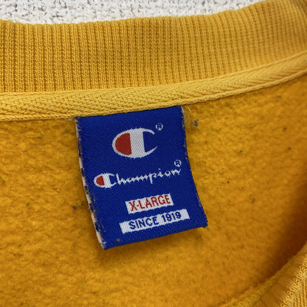 90s　Champion　チャンピオン　スウェット/トレーナー　ヴィンテージ　刺繍ロゴ　黄色　イエロー　XLサイズ