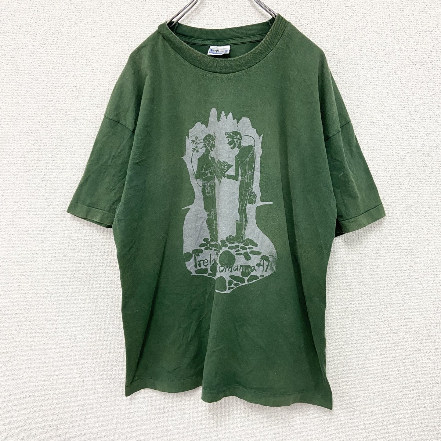 90s　SCREEN STARS　半袖プリントTシャツ　シングルステッチ　ヴィンテージ　緑　グリーン　XLサイズ