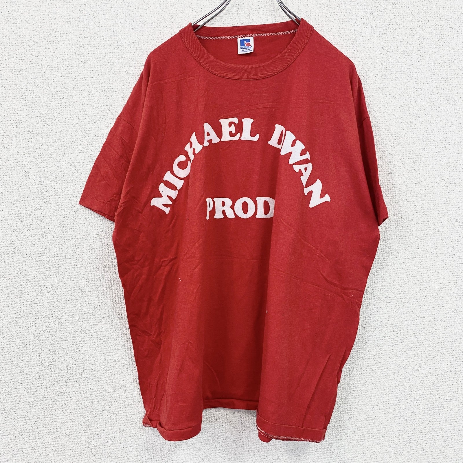 RUSSELL ATHLETIC　ラッセル アスレチック　半袖ベロア文字デザインTシャツ　赤　XLサイズ