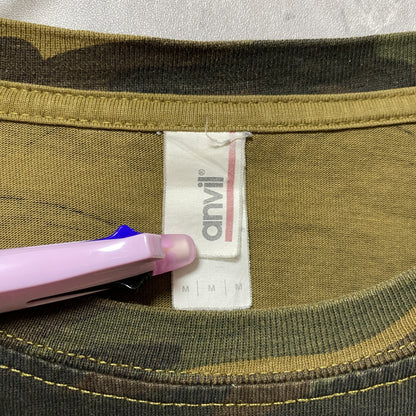 古着 used　anvil アンビル　半袖プリント迷彩Tシャツ　カモフラージュ　WILD DUCK　鴨　カーキ　レトロ　Mサイズ