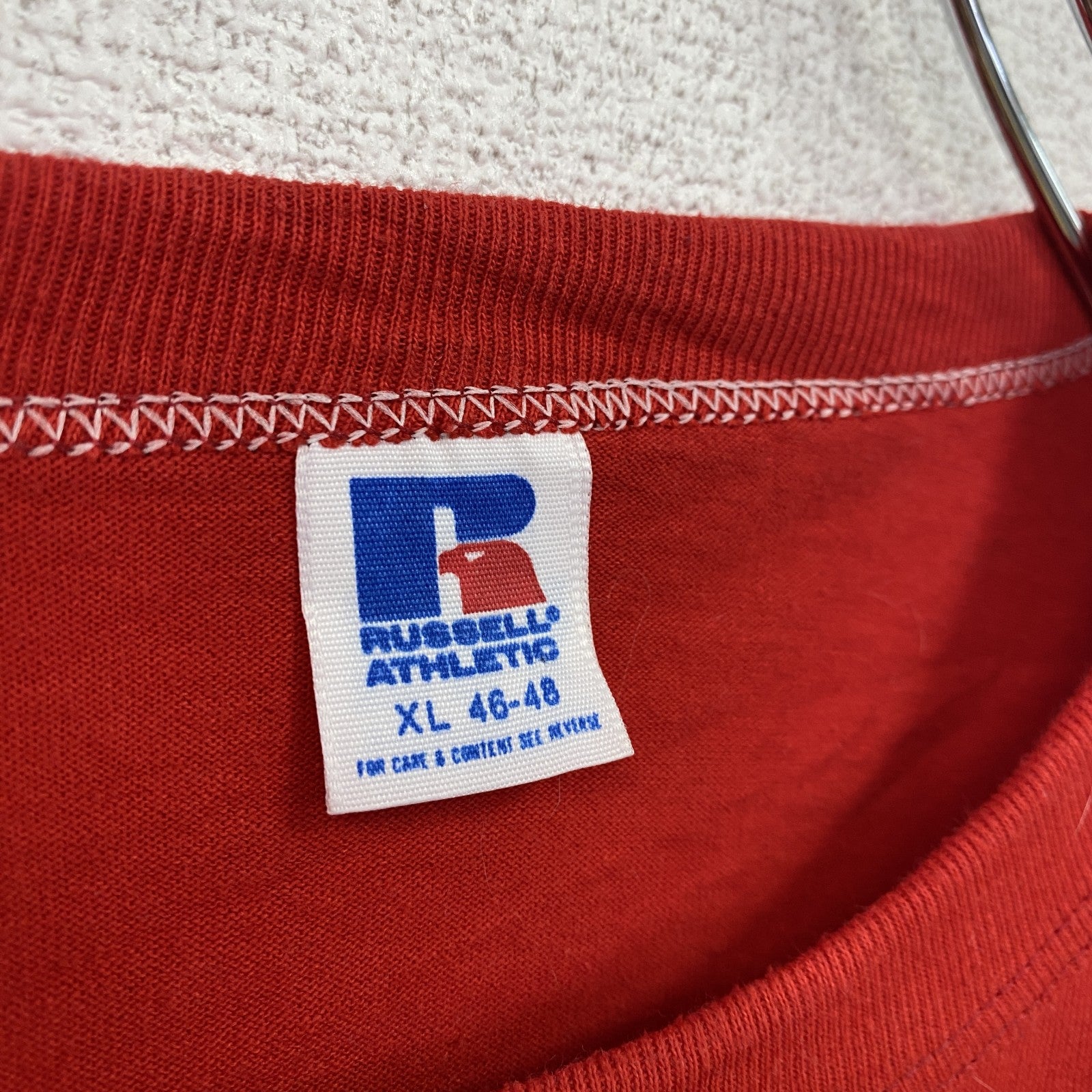 RUSSELL ATHLETIC　ラッセル アスレチック　半袖ベロア文字デザインTシャツ　赤　XLサイズ