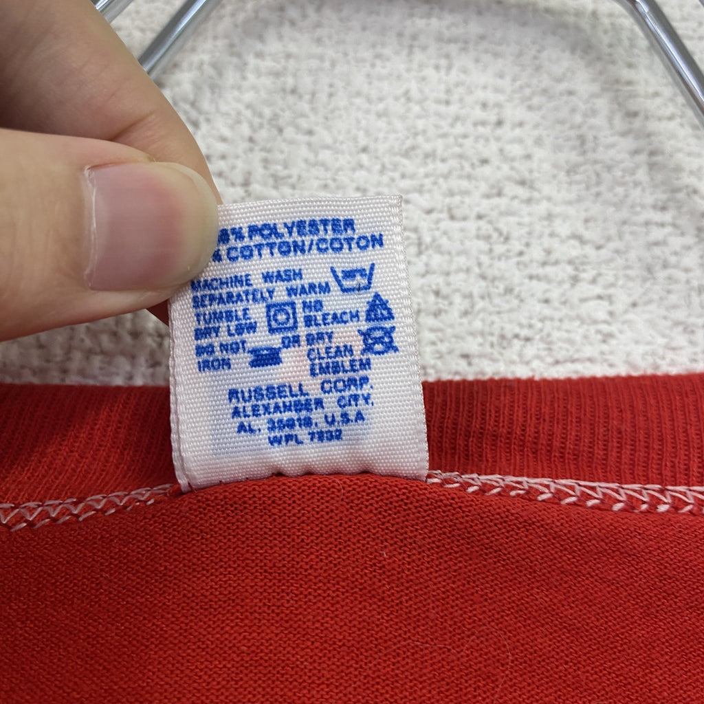 RUSSELL ATHLETIC　ラッセル アスレチック　半袖ベロア文字デザインTシャツ　赤　XLサイズ