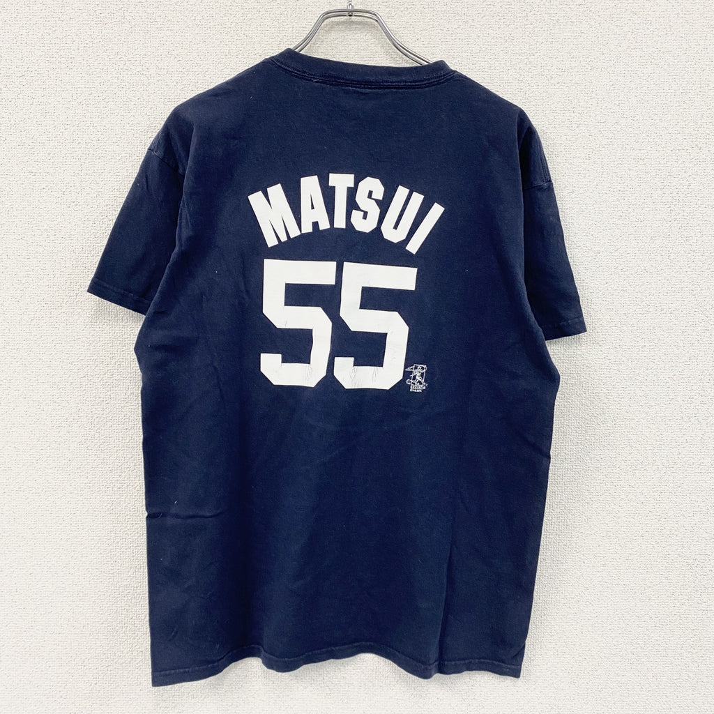 Majestic　マジェスティック　ニューヨークヤンキース　松井秀喜　55　半袖プリントTシャツ　紺　ネイビー　