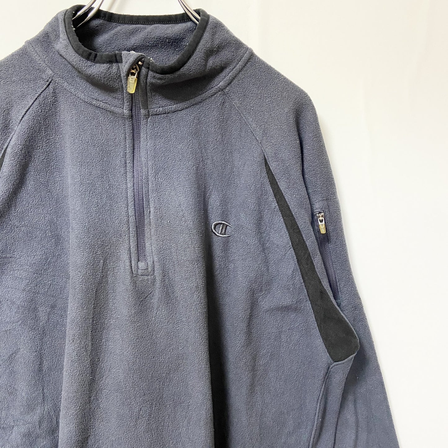 Champion　チャンピオン　ハーフジップフリースジャケット/ボアジャケット　ラグランスリーブ　現行　紺　ネイビー　Lサイズ
