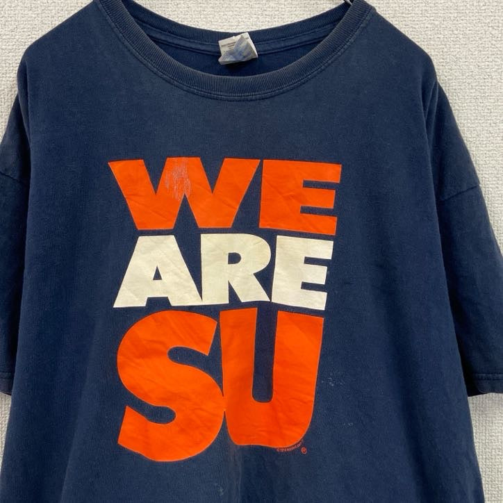 GILDAN　ギルダン　半袖プリントTシャツ　3連プリント　両面プリント　ビッグプリント　クルーネック　紺　ネイビー　XLサイズ