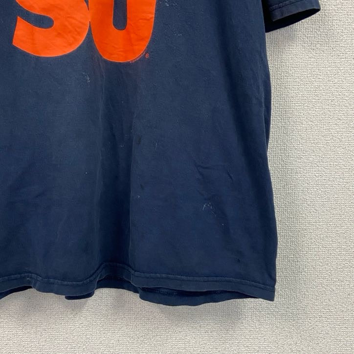 GILDAN　ギルダン　半袖プリントTシャツ　3連プリント　両面プリント　ビッグプリント　クルーネック　紺　ネイビー　XLサイズ