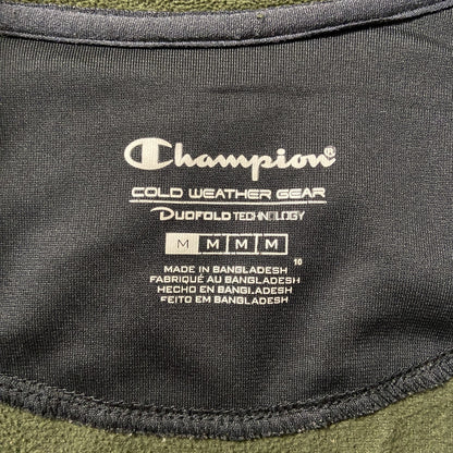 古着 used　Champion チャンピオン　長袖ハーフジップフリースジャケット　ワンポイントロゴ刺繍　カーキ　Mサイズ