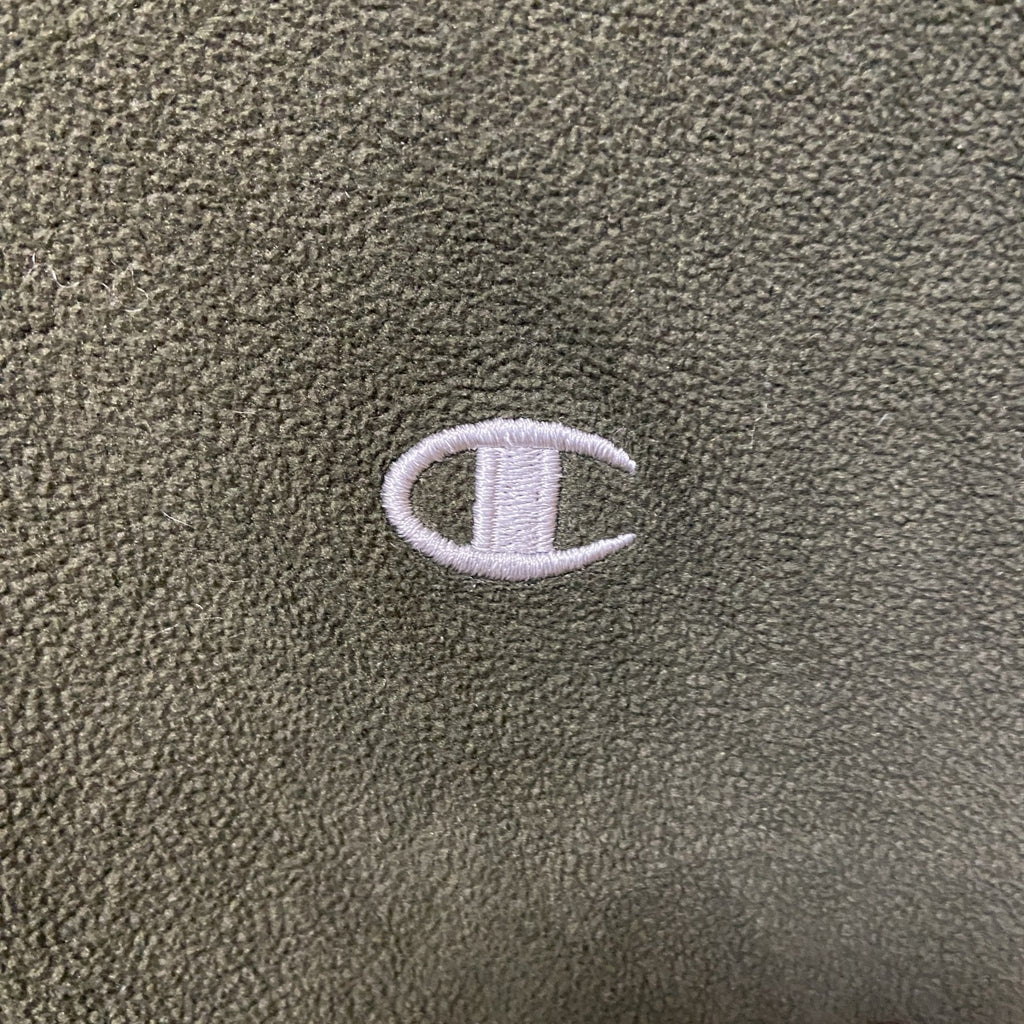 古着 used　Champion チャンピオン　長袖ハーフジップフリースジャケット　ワンポイントロゴ刺繍　カーキ　Mサイズ
