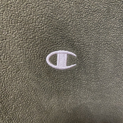 古着 used　Champion チャンピオン　長袖ハーフジップフリースジャケット　ワンポイントロゴ刺繍　カーキ　Mサイズ