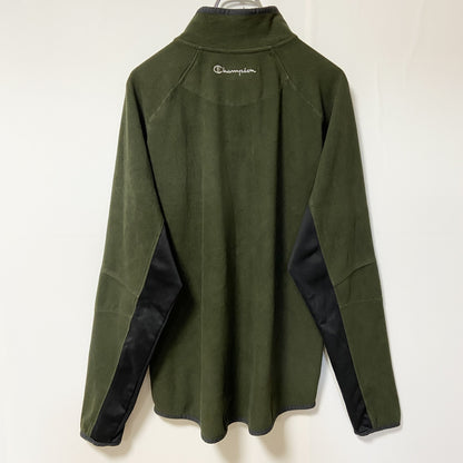 古着 used　Champion チャンピオン　長袖ハーフジップフリースジャケット　ワンポイントロゴ刺繍　カーキ　Mサイズ