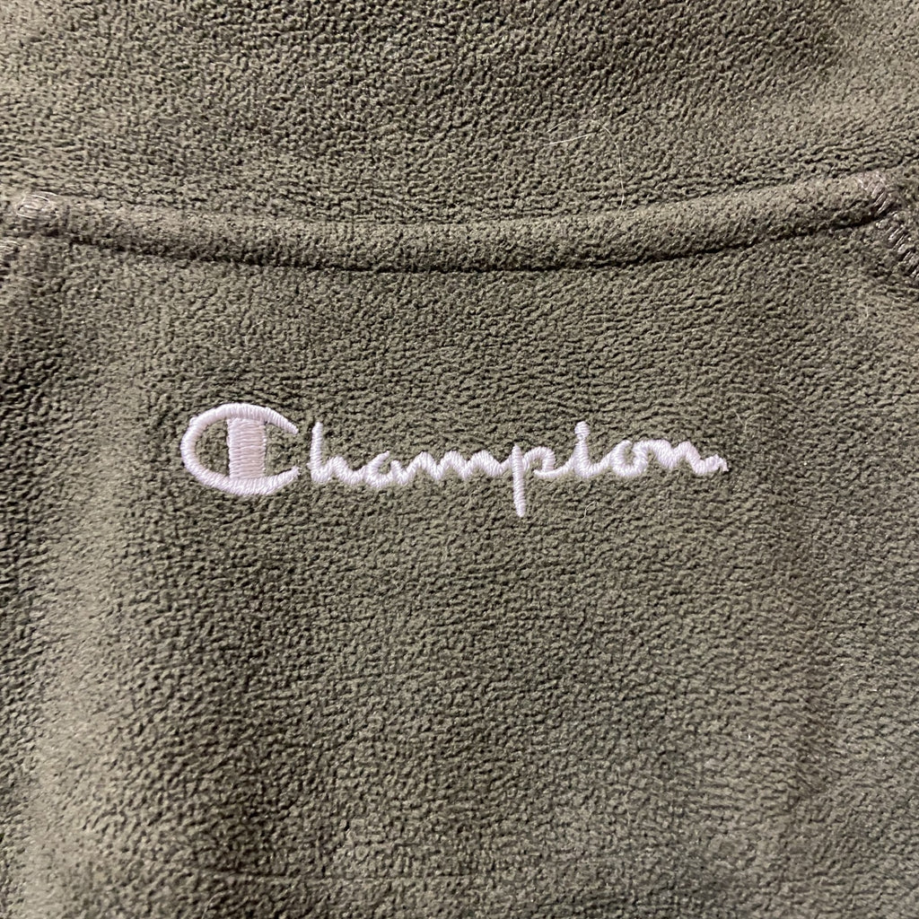 古着 used　Champion チャンピオン　長袖ハーフジップフリースジャケット　ワンポイントロゴ刺繍　カーキ　Mサイズ