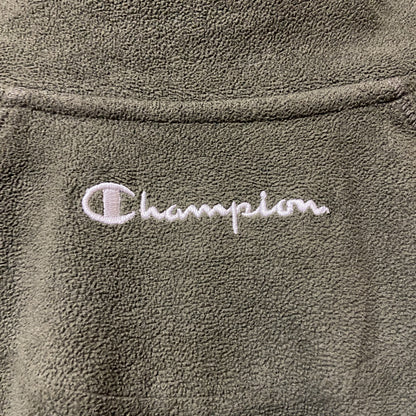 古着 used　Champion チャンピオン　長袖ハーフジップフリースジャケット　ワンポイントロゴ刺繍　カーキ　Mサイズ