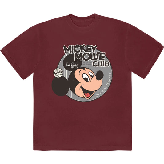 Disney　ディズニー　MICKEY MOUSE　ミッキーマウス　Mouse Club　半袖プリントTシャツ　オフィシャル　ワインレッド　Lサイズ【新品・正規品】