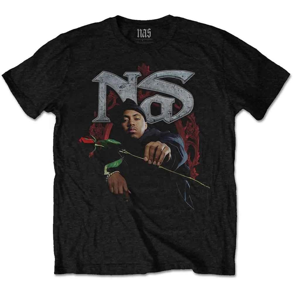 Nas　ナズ　Red Rose　半袖フォトプリントTシャツ　ラップT　オフィシャル　黒　ブラック　Lサイズ【新品・正規品】