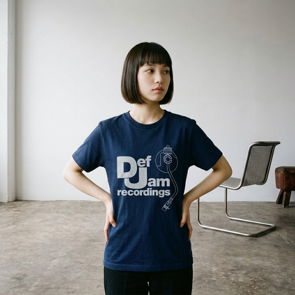 Def Jam Recordings　デフ・ジャム・レコーディングス　Logo & Stylus　半袖プリントTシャツ　オフィシャル　紺　ネイビー　Lサイズ　【新品・正規品】