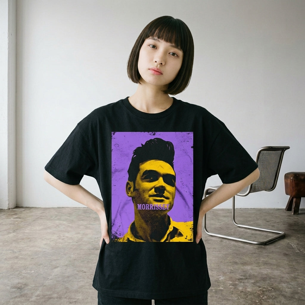 MORRISSEY　モリッシー　THE SMITH　ザ・スミス　Purple & Yellow　半袖フォトプリントTシャツ　バンドT　GILDANボディ　オフィシャル　黒　ブラック　Lサイズ【新品・正規品】