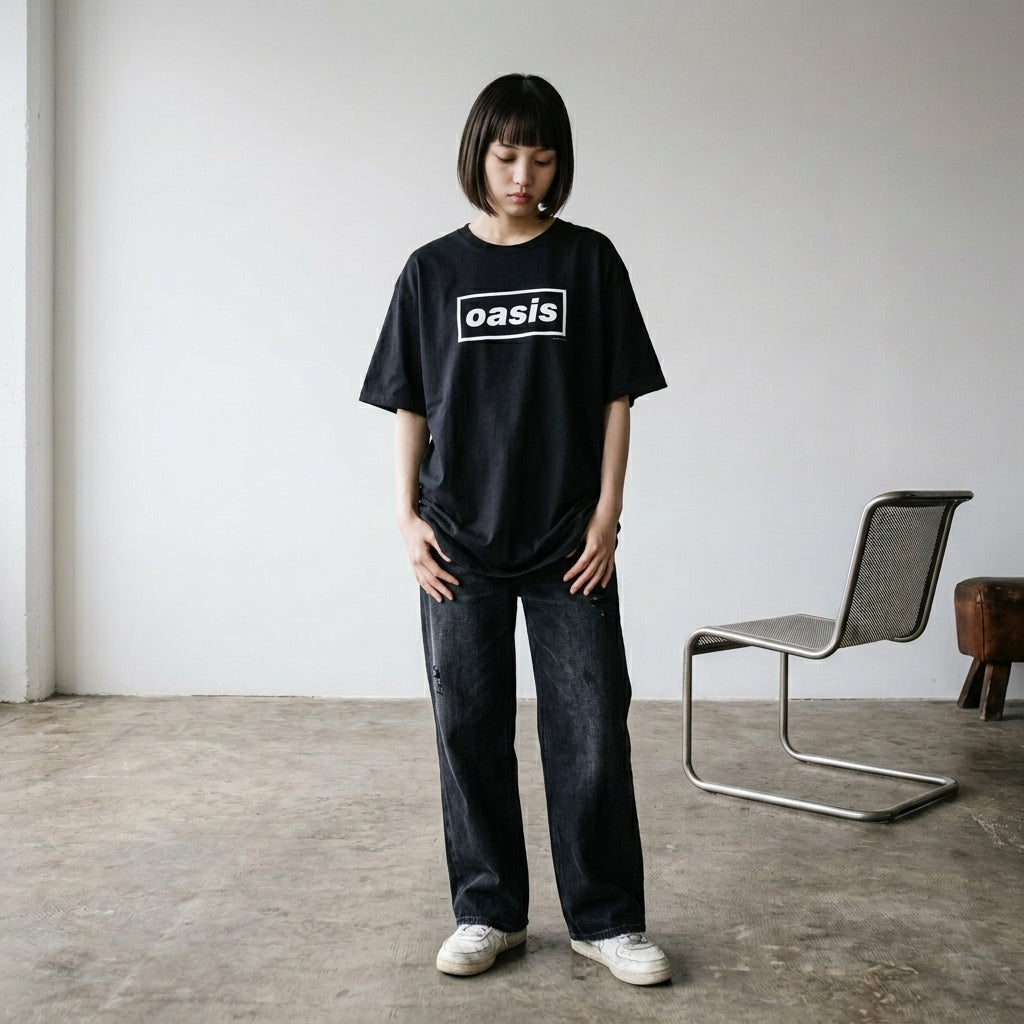 oasis　オアシス　Decca Logo　半袖ロゴプリントTシャツ　バンドT　オフィシャル　黒　ブラック　Lサイズ【新品・正規品】