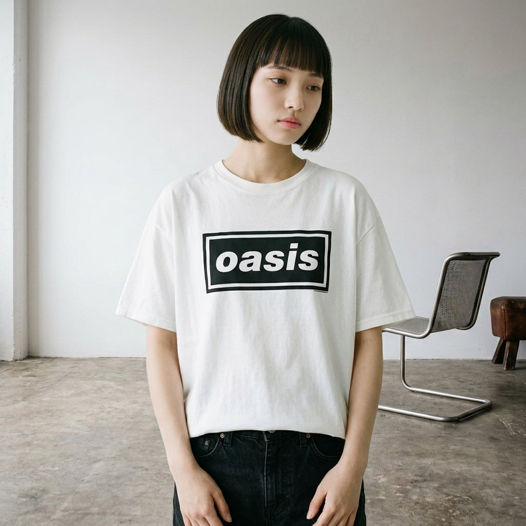 OASIS　オアシス　Decca Logo　半袖ロゴプリントTシャツ　バンドT　オフィシャル　白　ホワイト　Lサイズ【新品・正規品】