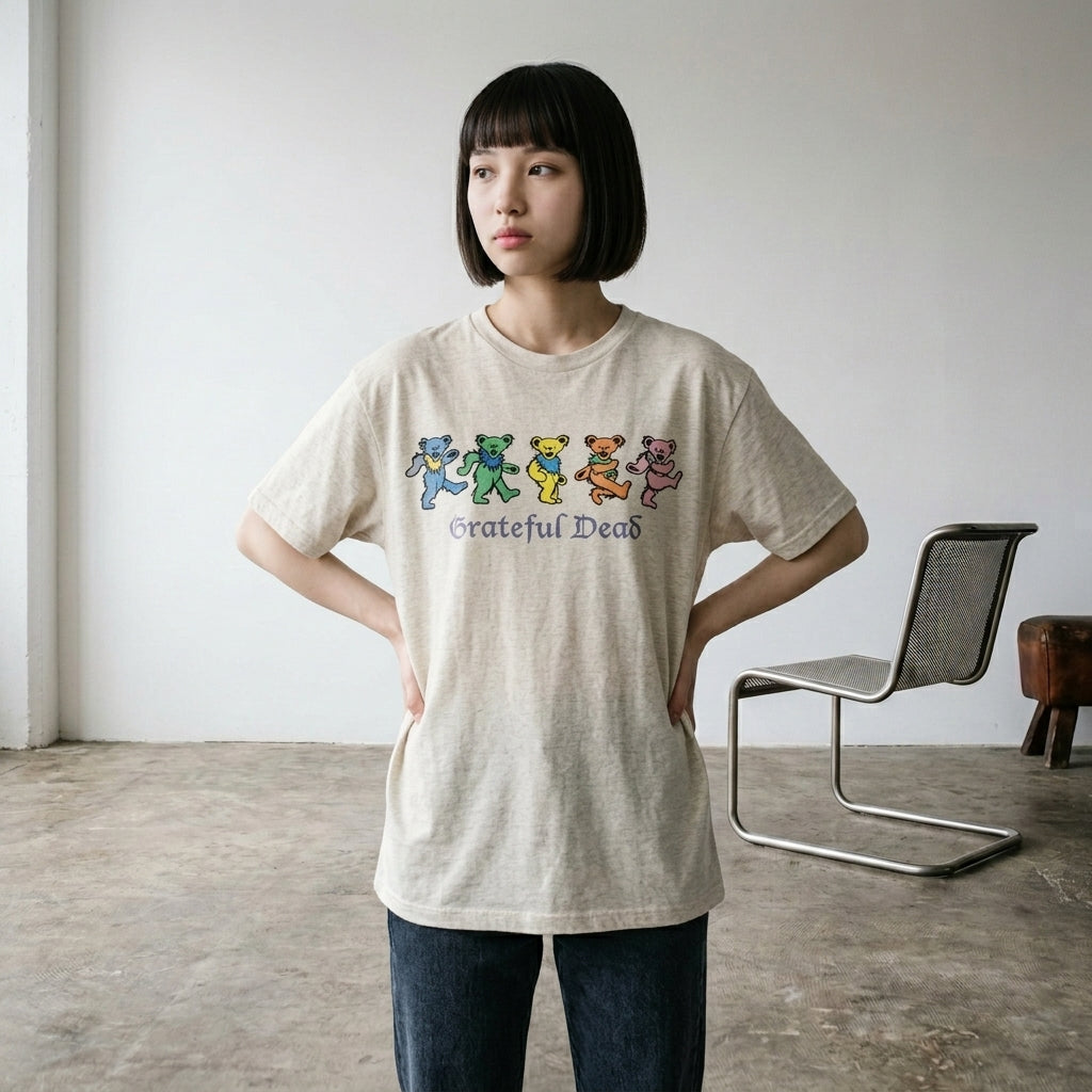 Grateful Dead　グレイトフル・デッド　Dancing Bears　半袖プリントTシャツ　バンドT　オフィシャル　ベージュ　Lサイズ【新品・正規品】