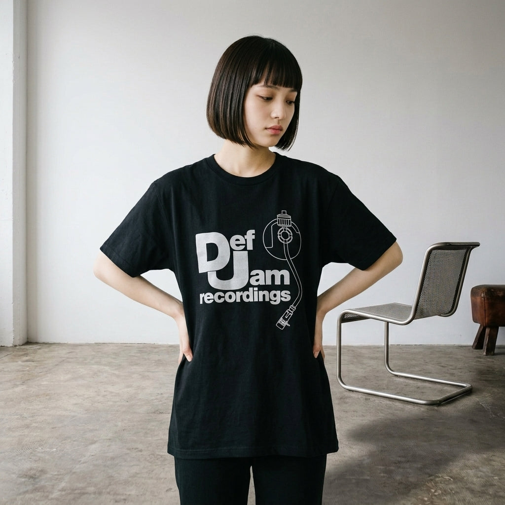 Def Jam Recordings　デフ・ジャム・レコーディングス　Logo & Stylus　半袖プリントTシャツ　オフィシャル　黒　ブラック　Lサイズ【新品・正規品】
