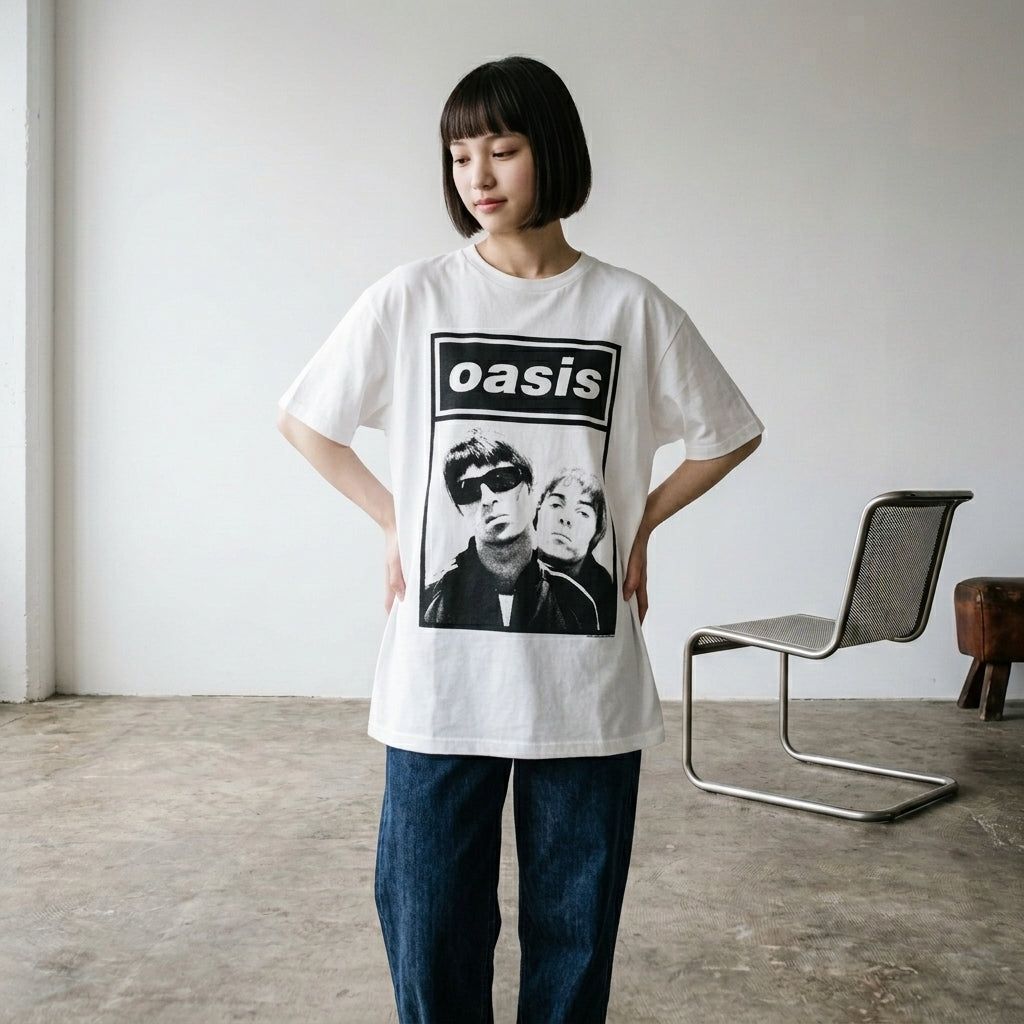 OASIS　オアシス　Noel & Liam Boxed Photo　半袖フォトプリントTシャツ　バンドT　GILDANボディ　オフィシャル　白　ホワイト　Lサイズ【新品・正規品】